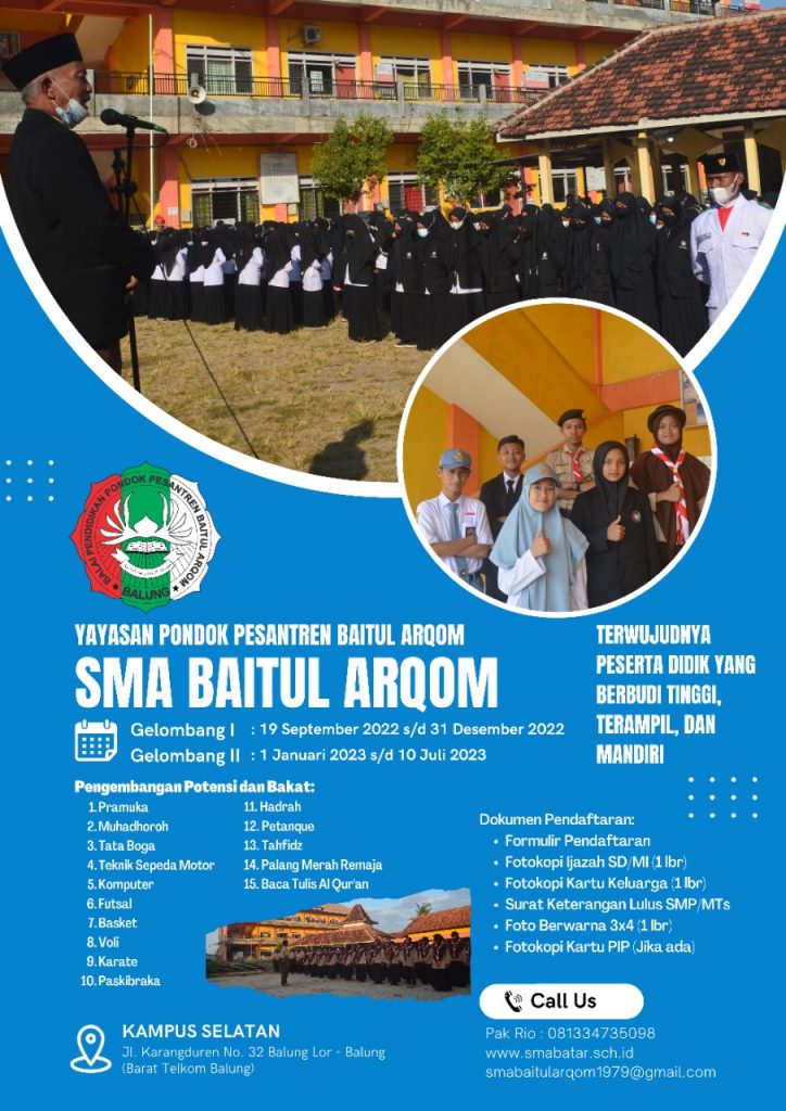 PENERIMAAN PESERTA DIDIK BARU SMA BAITUL ARQOM TAHUN PELAJARAN 2023/ ...